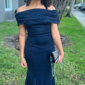 Elegant Off-Shoulder Navy Dress